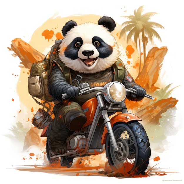 panda viajando andando em uma ilustração de motocicleta