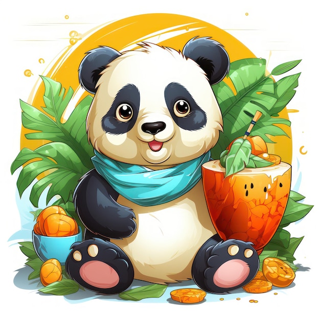 el panda viajero en la ilustración de la playa