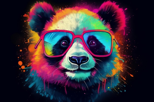 Panda vibrante con gafas de neón de IA