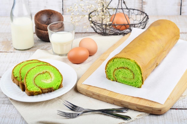 Pandan-Biskuitkuchen oder Chiffonkuchen