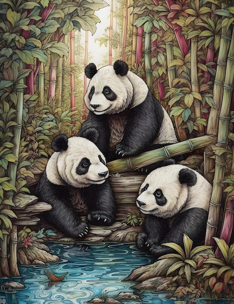 Pandas en el bosque de bambú