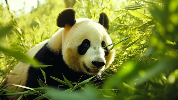 Los pandas en los bosques del este de Asia, hábitat tranquilo entre los bambúes
