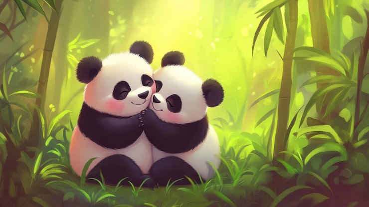 Foto los pandas juguetones interactúan en un entorno verde y exuberante