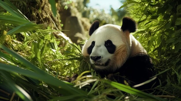 Pandas na floresta do leste da Ásia Habitat tranquilo entre bambu