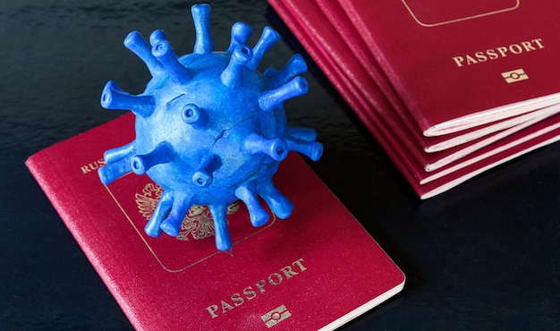 Pandemia del coronavirus COVID19 y modelo de concepto de viaje del nuevo virus de la corona sobre restricciones de pasaporte turístico para el turismo debido al SARSCoV2