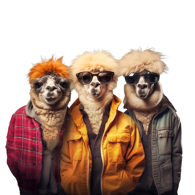 Una pandilla de geniales alpacas antropomórficas amigos adolescentes generativos