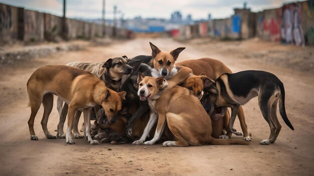 Una pandilla de perros callejeros sin hogar problema de animales