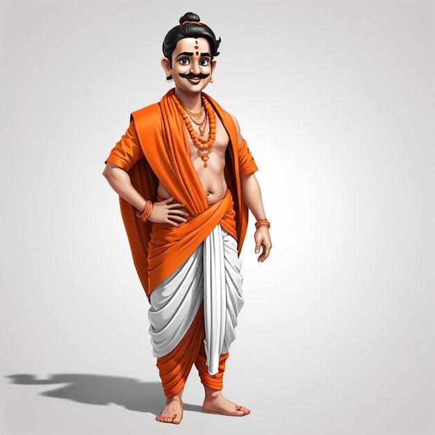 Foto pandit hindú personaje 3d hindu pujari ilustración vestido hindú dhoti hombre