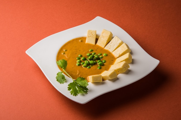 Paneer Butter Masala ist ein berühmtes indisches Rezept aus Hüttenkäse, das in einer Schüssel serviert wird. selektiver Fokus