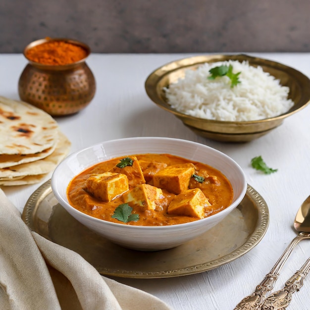 Paneer Butter Masala oder Käse Cottage Curry weißer Hintergrund