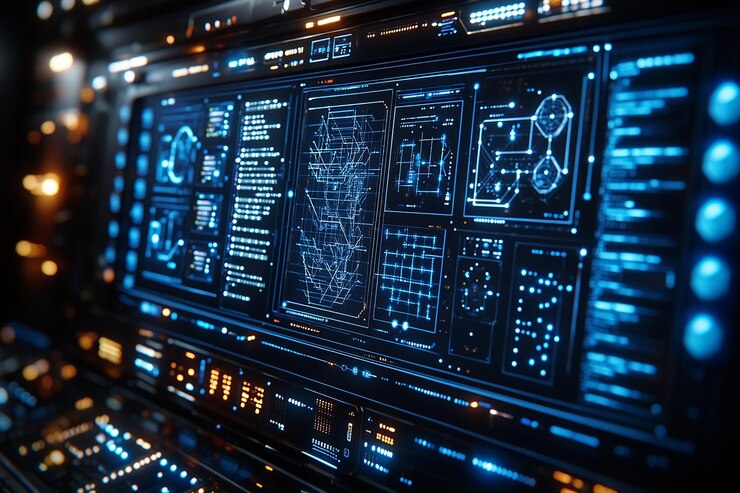 Panel de control de alta tecnología que muestra datos y gráficos en un entorno moderno IA generativa