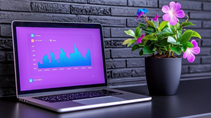 Foto un panel de control minimalista elegante con líneas limpias y gráficos coloridos que muestran el compromiso con las redes sociales