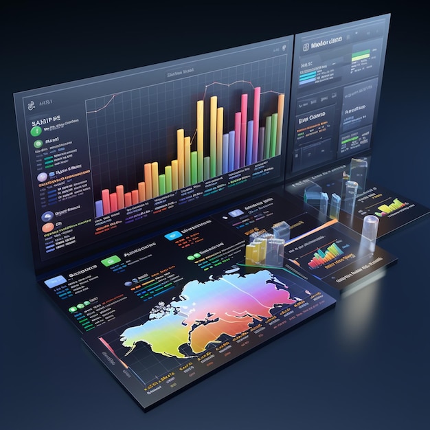 Panel de datos comerciales 3D generado por Ai