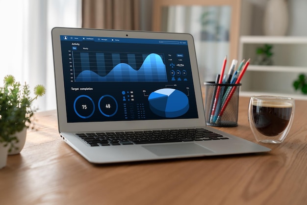 Foto el panel de datos comerciales proporciona un moderno análisis de inteligencia comercial