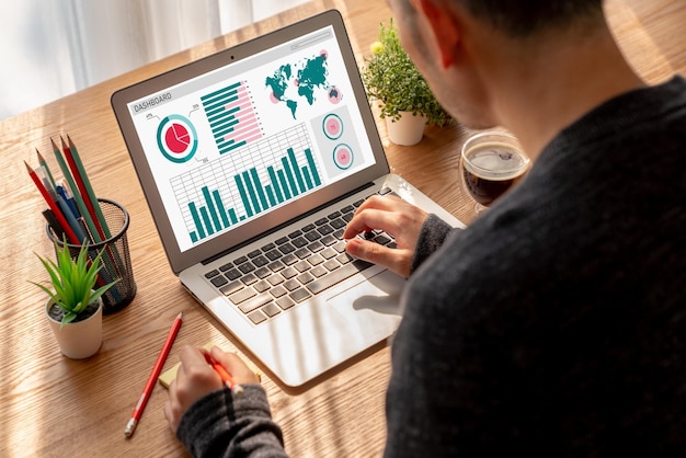 Foto el panel de datos comerciales proporciona un moderno análisis de inteligencia comercial