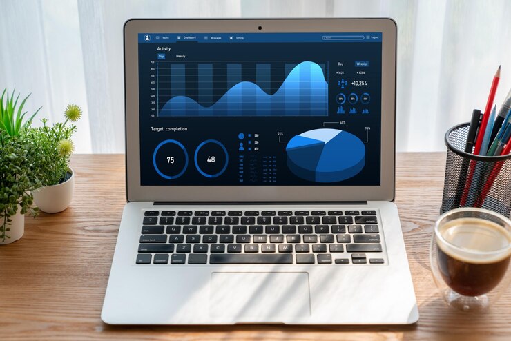 Foto el panel de datos comerciales proporciona un moderno análisis de inteligencia comercial
