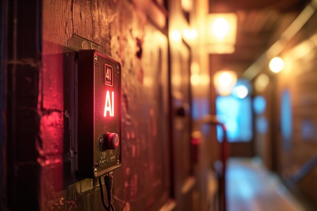 Foto un panel eléctrico controlado por ia en el pasillo de una casa ai de texto brillante