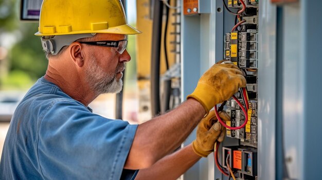 Foto panel eléctrico en el que trabaja un electricista ia generativa