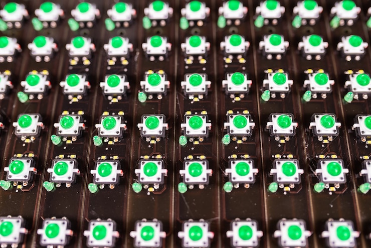 Foto el panel de indicadores de luz led está en producción.