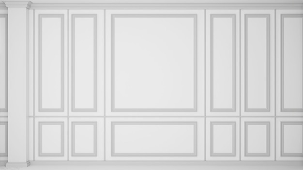 Panel de pared decorativo en estilo clásico moderno patrón clásico blanco sobre pared blanca representación 3d