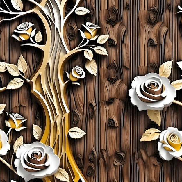 Panel de pared de madera árbol flor