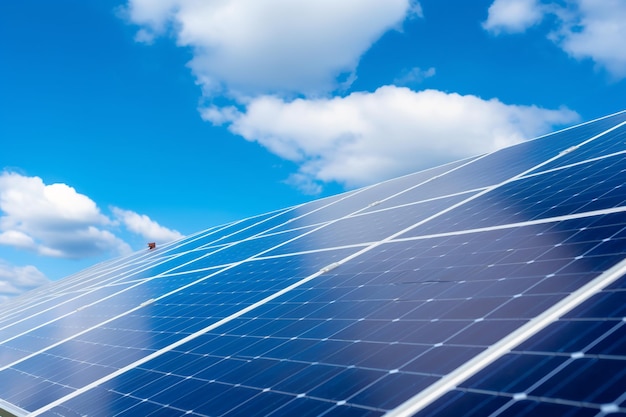 Un panel solar con un cielo azul de fondo