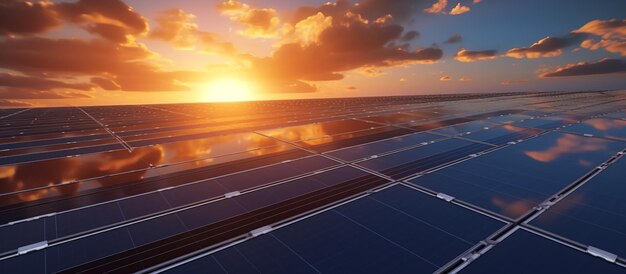 Foto panel solar con cielo azul y puesta de sol