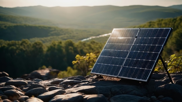 Panel solar en las colinas rocosas