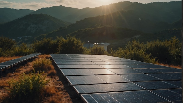 un panel solar se coloca en una colina con vistas a una cordillera