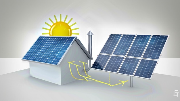 un panel solar con una imagen de una casa y un panel solar