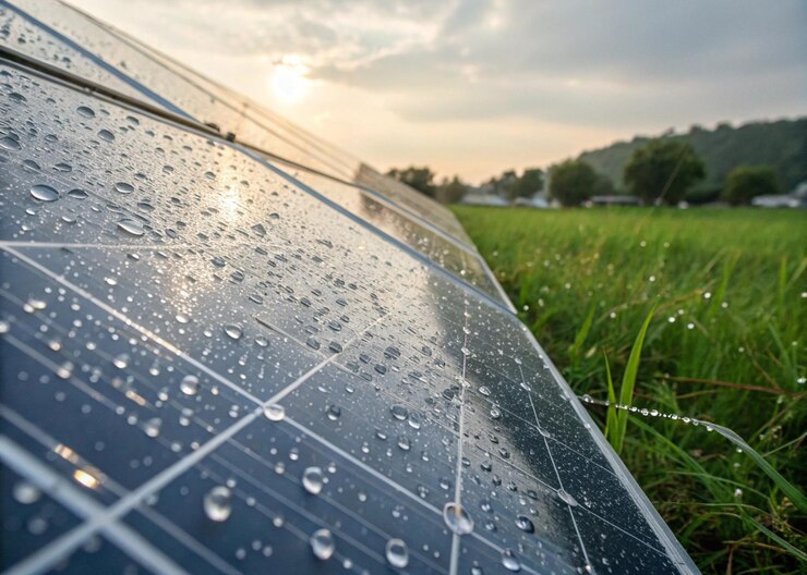 Panel solar bajo la lluvia