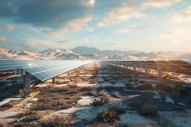 Foto un panel solar se muestra en un puente sobre un paisaje desértico