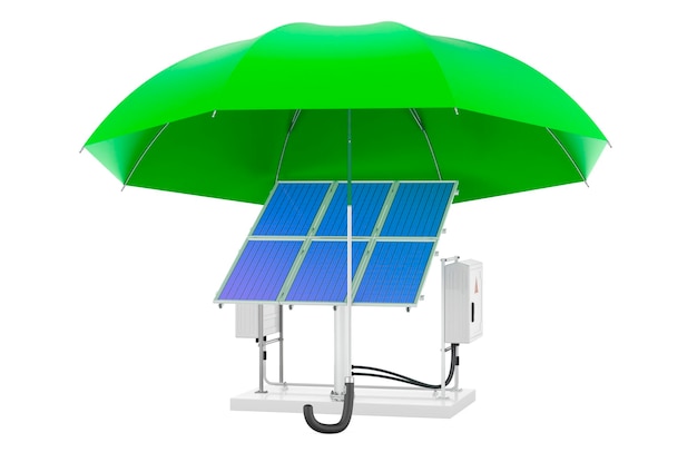 Panel solar bajo paraguas renderizado 3D