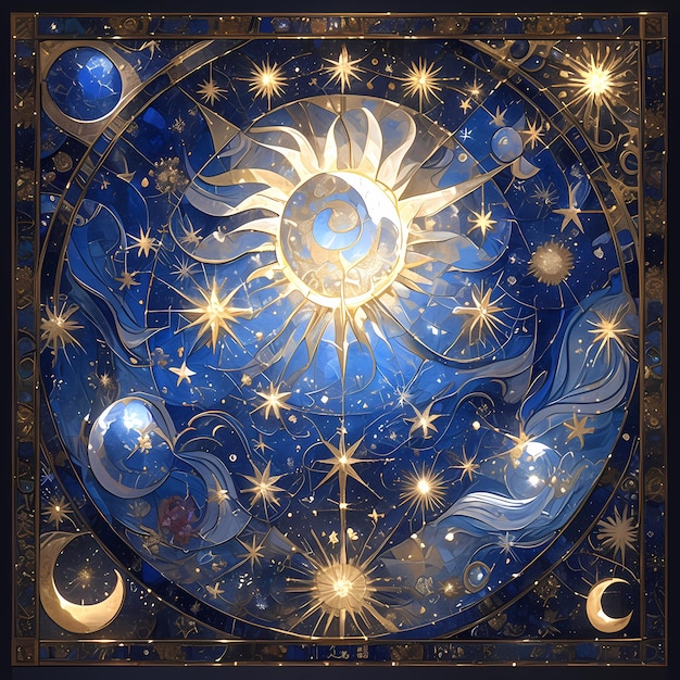 Panel de vidrio pintado con cielo estrellado iluminado