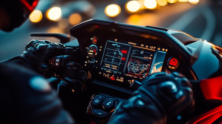 Panel de visualización avanzado de motocicletas con enfoque tecnológico
