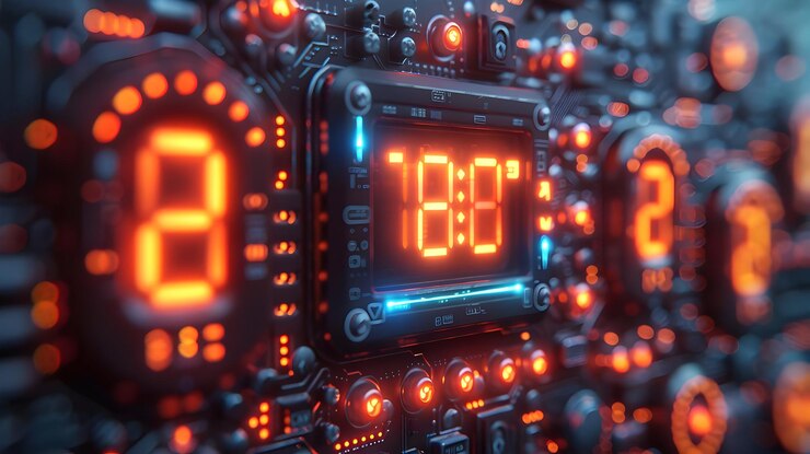 Foto panel de visualización digital futurista con ilustraciones 3d de luces rojas