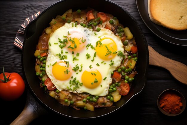 Panela com ovo e legumes