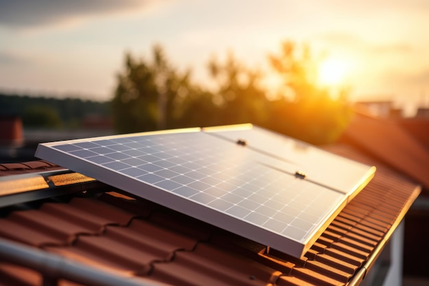 Paneles fotovoltaicos en el techo Techo de paneles solares Vista de paneles solares célula solar en la casa del techo con luz solar