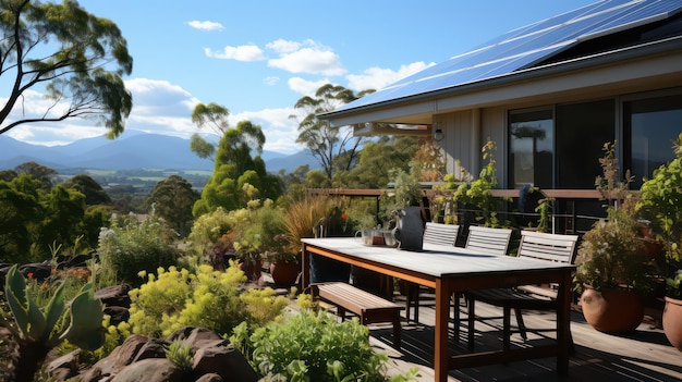 Paneles solares en la azotea sostenible de EcoHome