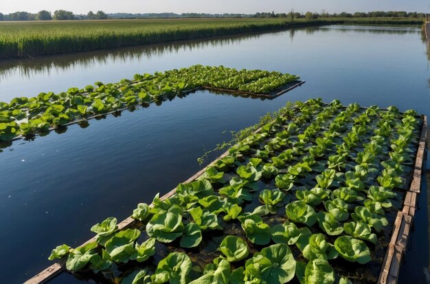 Foto paneles solares de energía sostenible sobre el agua