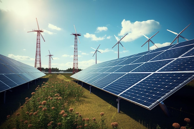 Paneles solares y equipos de energía eólica generativos por Ai