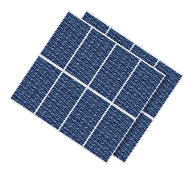 Paneles solares fotovoltaicos aislados sobre un fondo blanco Tema ambiental Concepto de energía verde