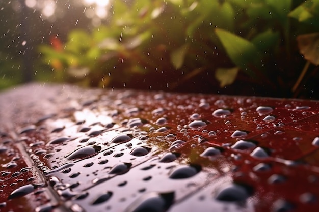 Paneles solares con gotas de lluvia que muestran una limpieza natural