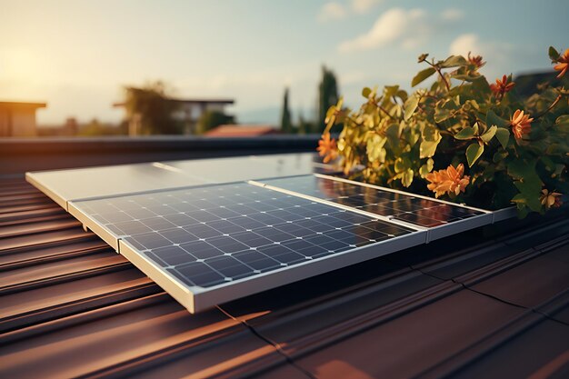 Paneles solares instalados en el techo de la casa Fuente de energía alternativa