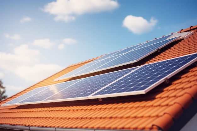 Paneles solares instalados en el techo de una casa Fuente de energía alternativa