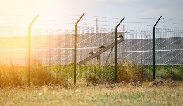 Paneles solares en medio de un campo en un día soleado, Ucrania