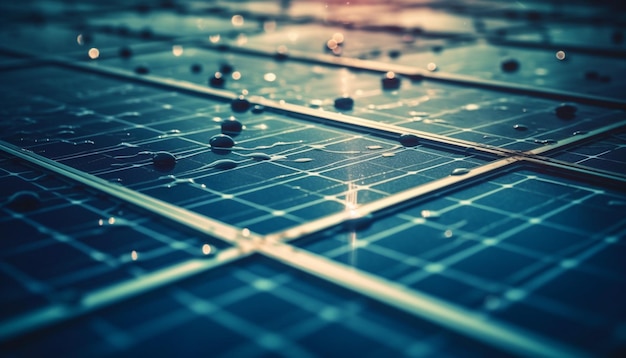 Paneles solares modernos en filas generan electricidad generada por IA