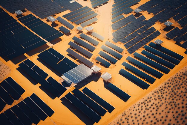 Paneles solares en naturaleza verde en el cielo con fondo de nubes AI generado