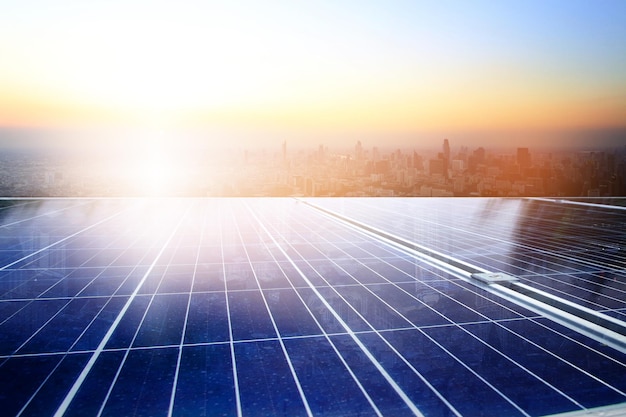Foto paneles solares para producir y distribuir electricidad concepto tecnológico energético