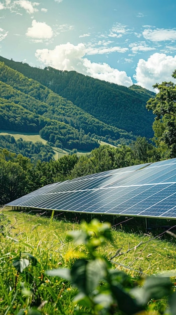 Paneles solares que producen energía verde en el hermoso paisaje energía renovable ecológica